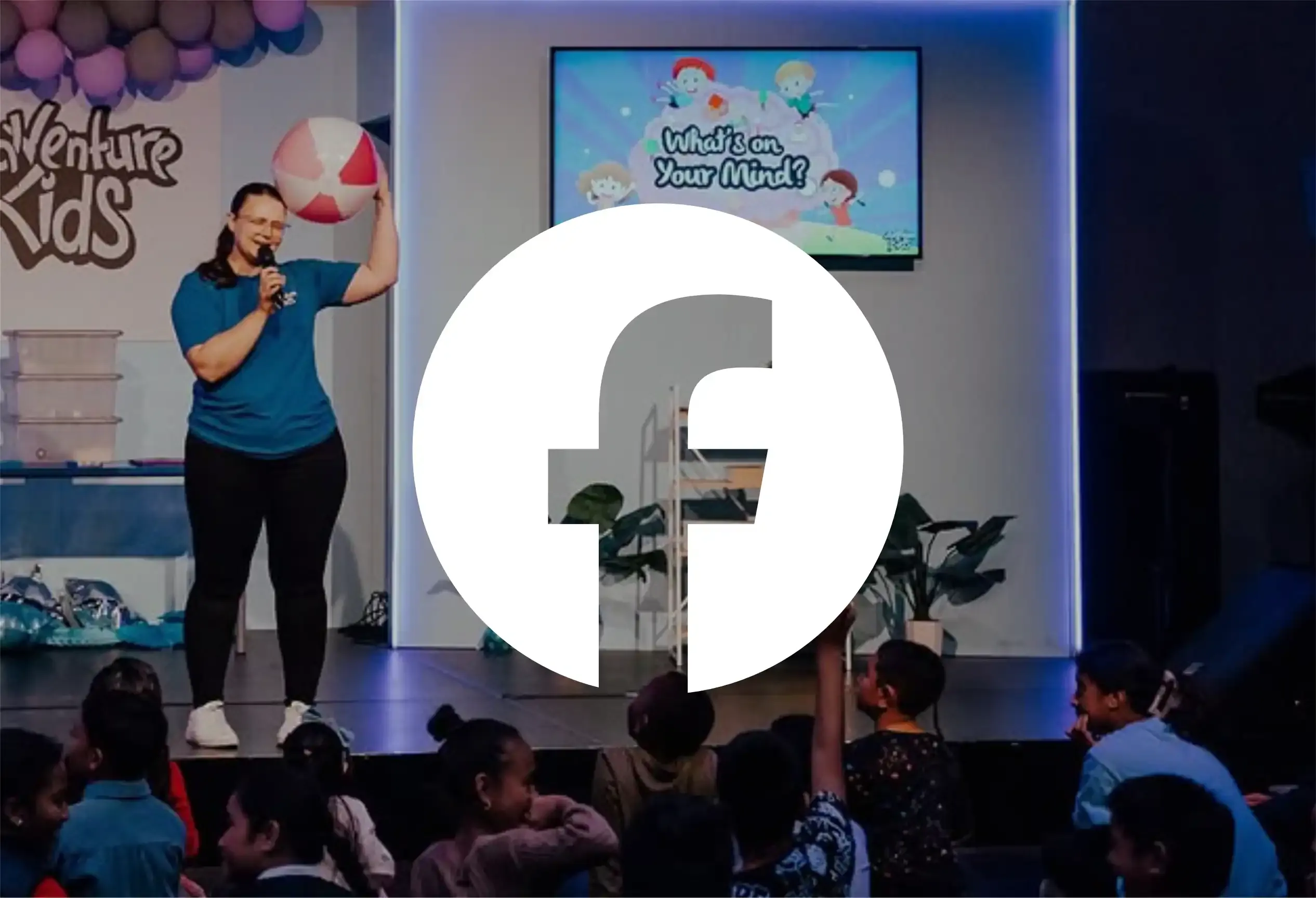 Facebook logo on kids programme background